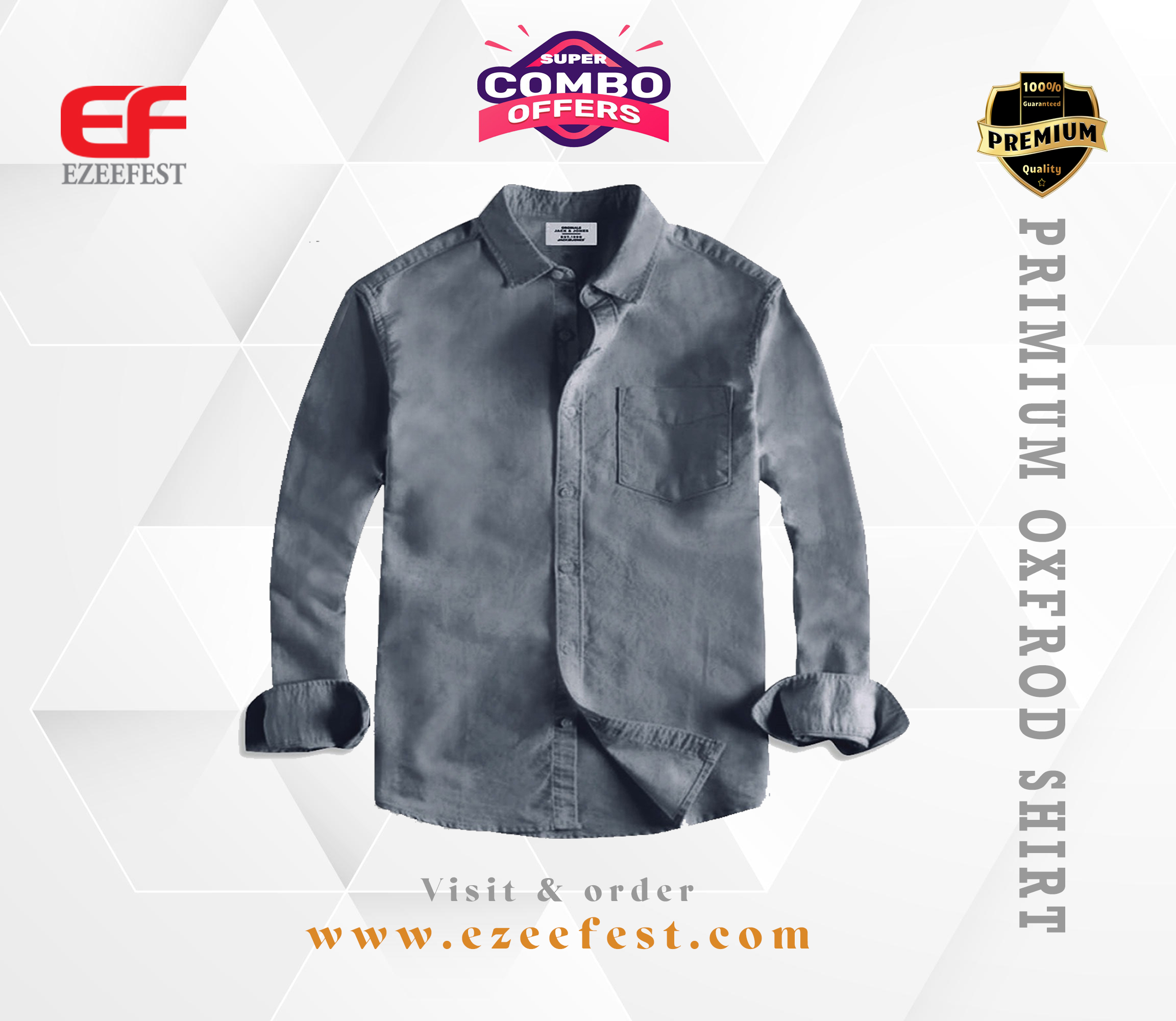 Men's Full Sleeve Oxford Cotton Shirt(ash)